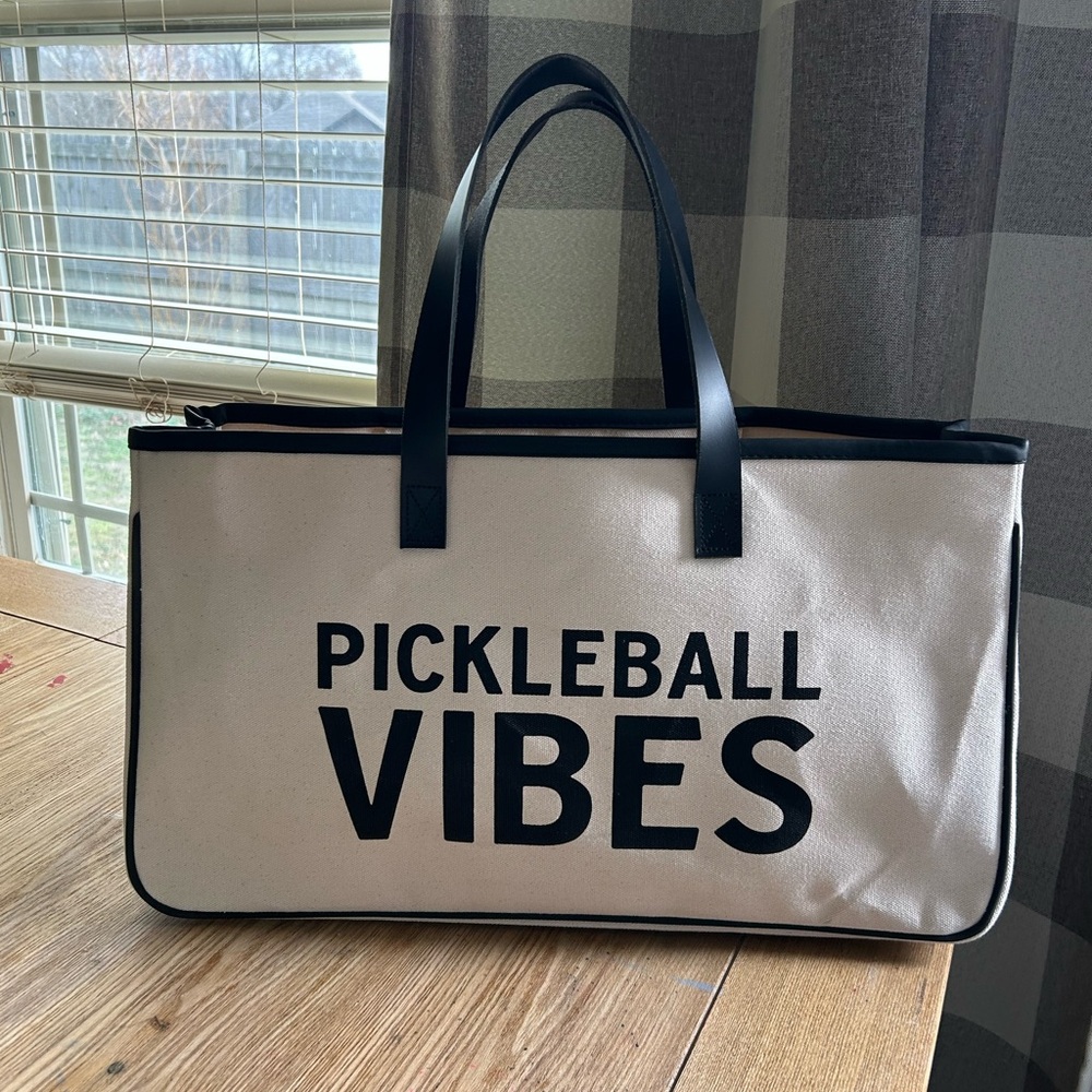 Pickleball Vibes Cream and Black Tote Bag